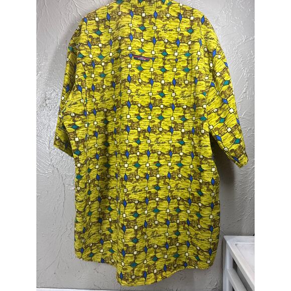 Willie Esco Gold Blue Turquoise Short‎ Sleeve Button Up Printed Shirt Size XL - Picture 2 of 5